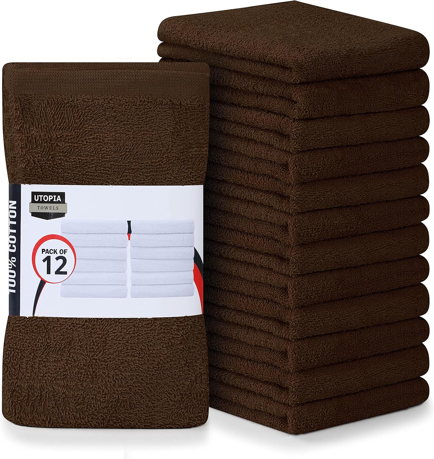 Utopia Towels Kitchen Bar Mops, Pack of 12, 16 by 19 Inches, 100% Cotton Super Absorbent Brown Towels, Multi-Purpose Cleaning Towels for Home and Kitchen Bars