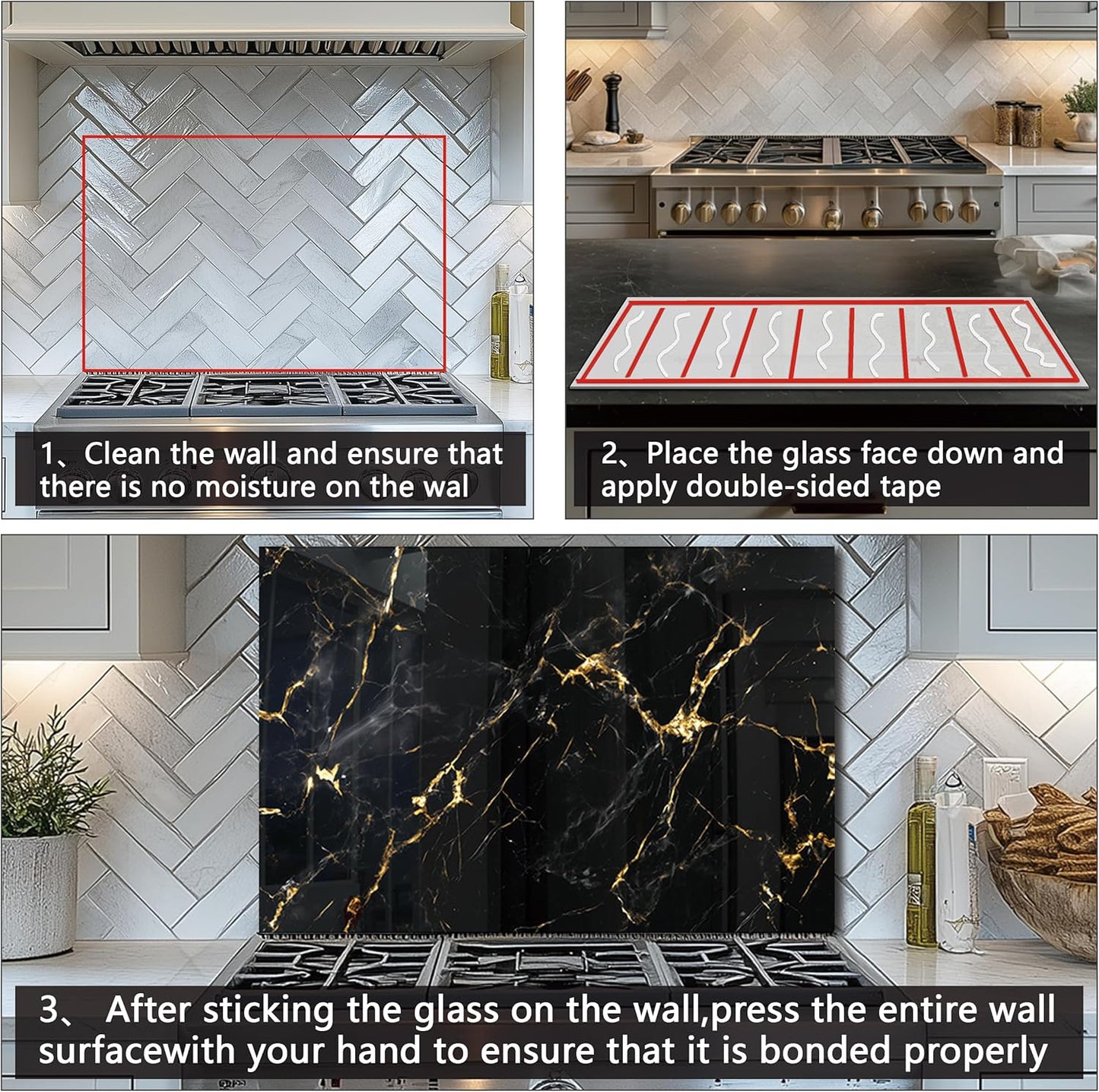 DAIFURONGE Tempered Glass Backsplash For Kitchen Behind Stove,Black Marbling Stove Backsplash Top Cover,Easy to Clean Glass Splashback, Sink Cover Splash Guard,Home Kitchen Wall Decor (30"x30"(76.2x76.2cm))