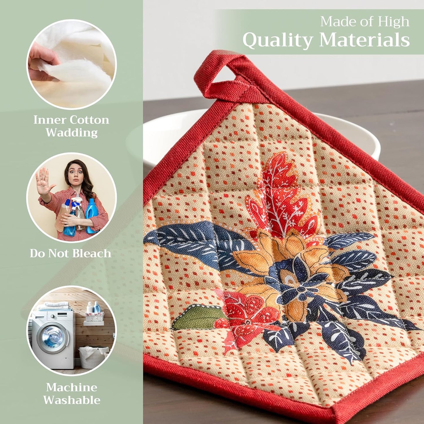 Maison d' Hermine Pot Holders Set 100% Cotton Heat Resistant Potholders 8" x 8" Hot Pads with Loop BBQ, Cooking, Baking, Grilling, Kitchen, Handling Hot Pans (Pack of 2, Kalahari)