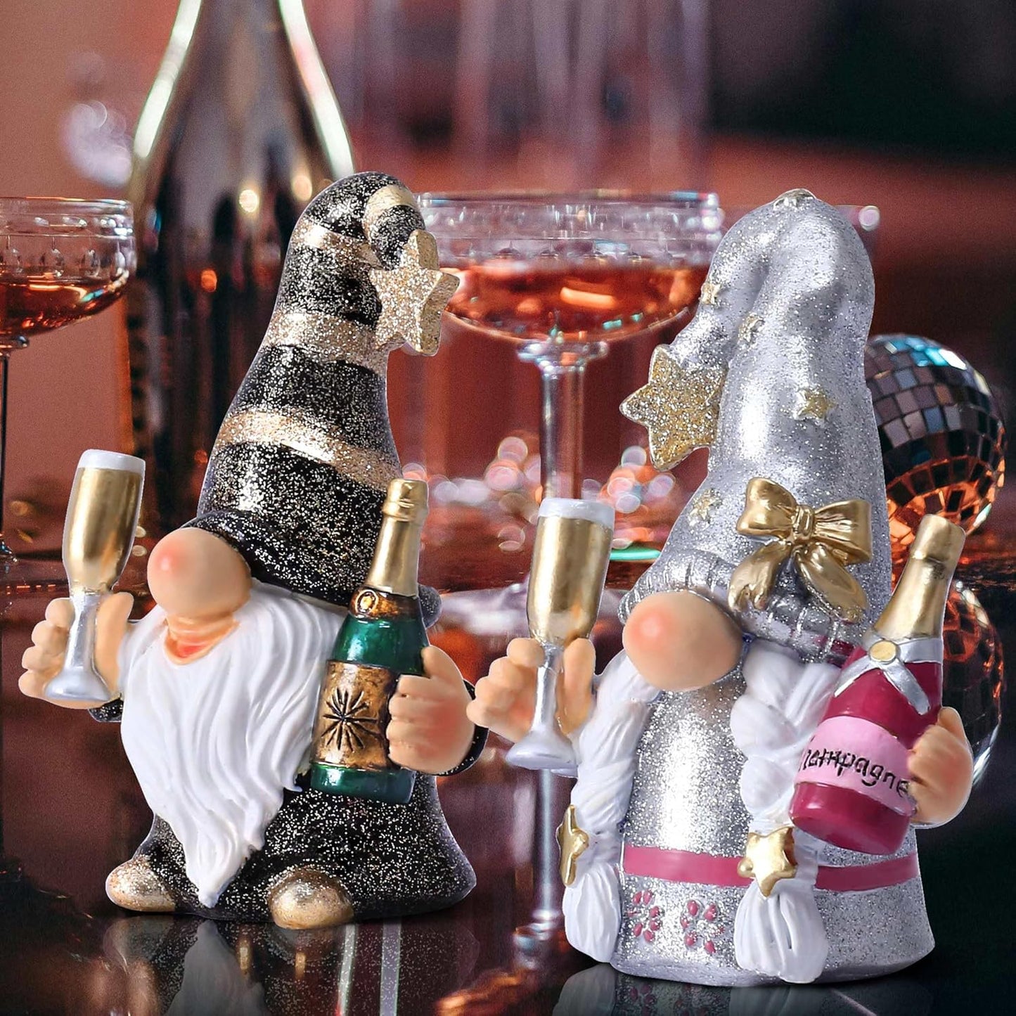 Champagne Gnomes Christmas Decorations for Home Party Gnomes Figurines Wine Bar Decor Gnomes Gifts for Women Champagne Birthday Wedding Party Decorations
