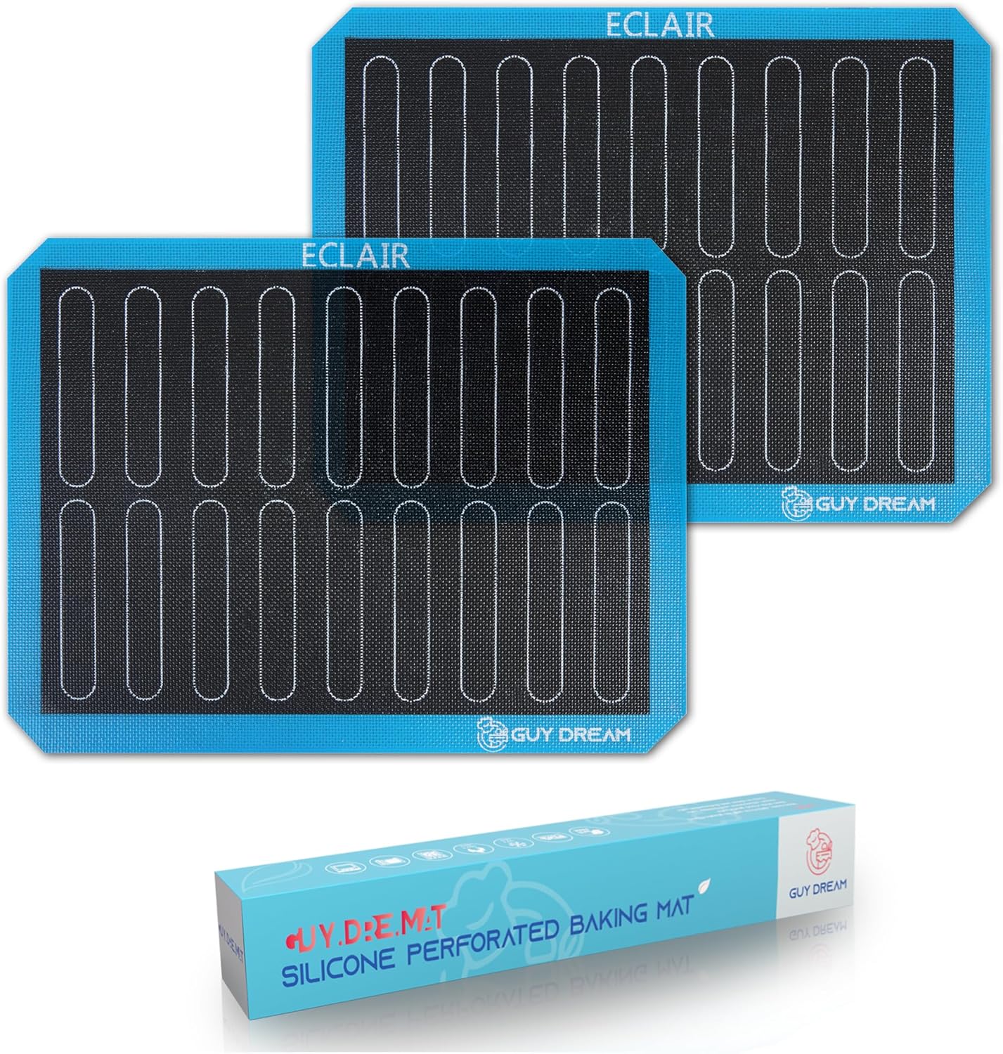 Non-Stick GUY DREAM Perforated Silicone Baking Mat 11-4/5" x 15-3/4" - 2PCs Eclair Mat for Baking - Steaming Mesh For Half Size Cooking Sheet