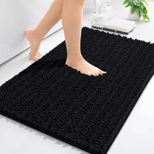 Arotive Luxury Chenille Bathroom Rug Mat, Extra Soft Thick Absorbent Shaggy Bath Rugs, Non-Slip Machine Wash Dry, Plush Bath Mats for Bathroom, Shower and Tub, 30x17, Black