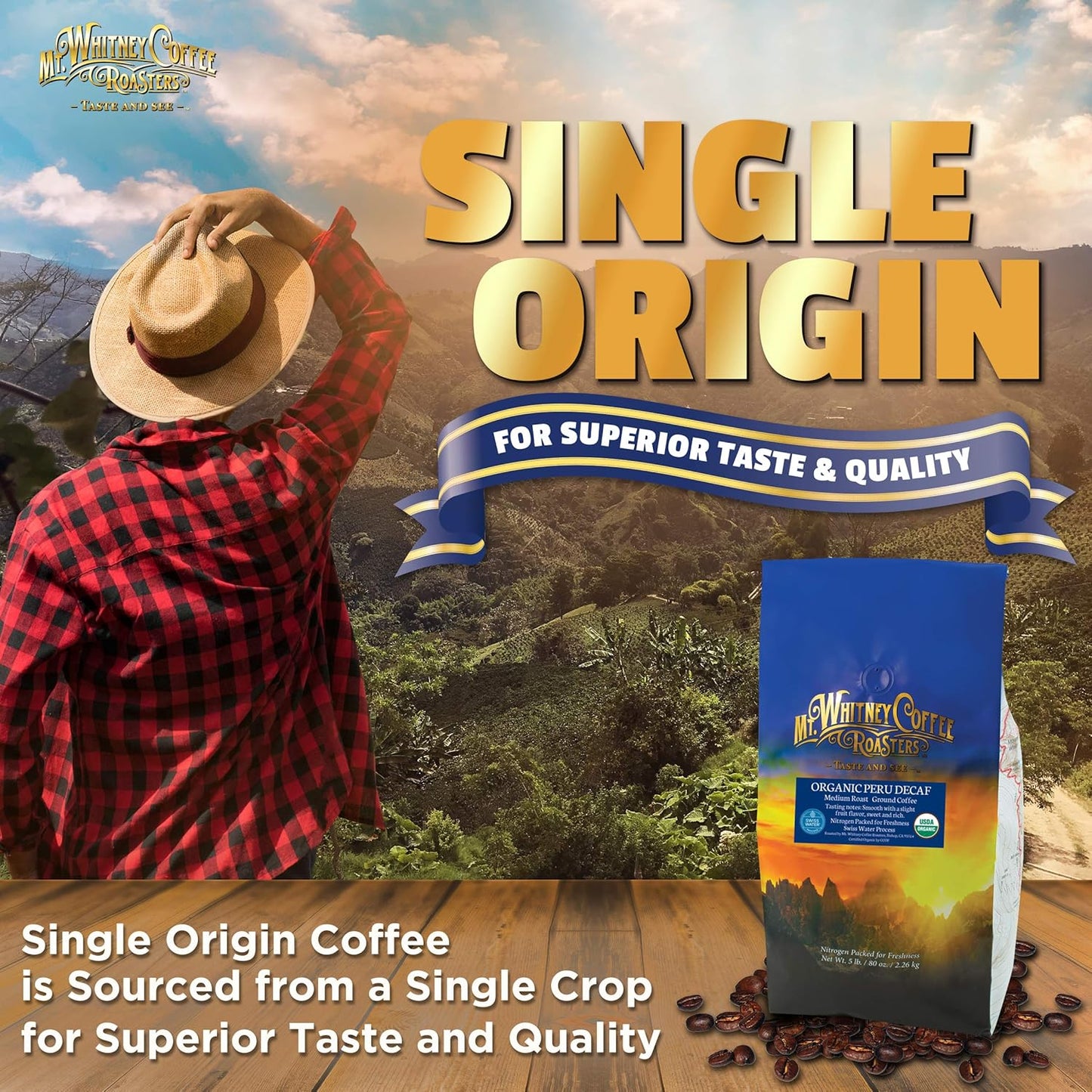 Mt. Whitney Organic Swiss Water, Low Acid, Decaf Coffee from Peru (Ground, 5 Lb)