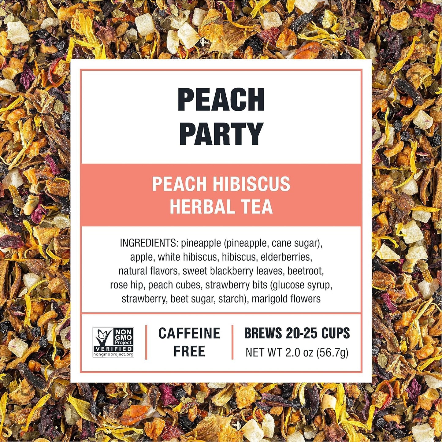 Tiesta Tea - Peach Party, Loose Leaf, Peach Hibiscus Herbal Brew, Premium Blend, Non-Caffeinated Fruit Blend, Makes Hot or Iced & Up to 25 Cups, 2oz Resealable Pouch