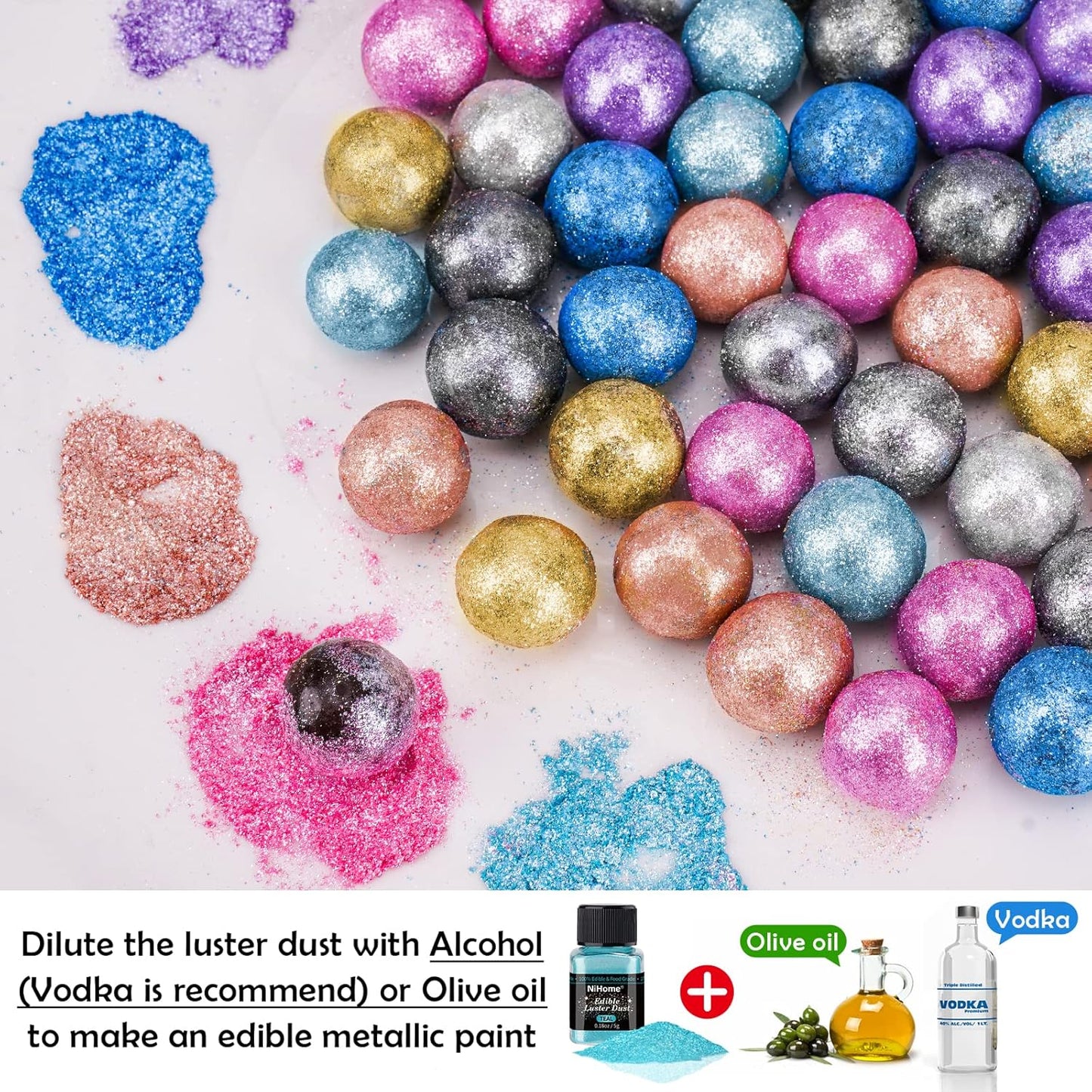 NiHome Edible Food-Grade Glimmer Powder Glitter Luster Dust Metallic Food Decorating Sprinkle Glimmery Dust for Drink Wine Beverage Cake Candy Dessert Bakery Restaurant Vegan (0.18oz/5g, Teal)