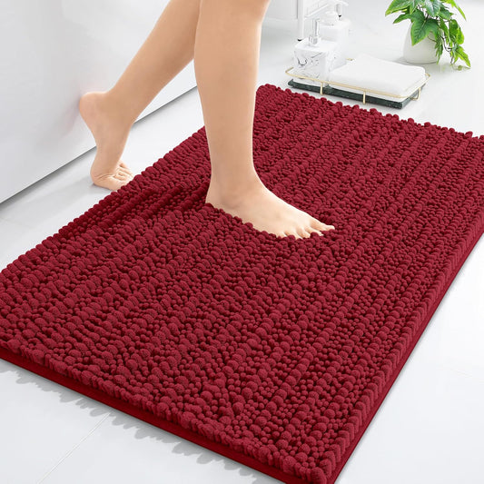 Arotive Luxury Chenille Bathroom Rug Mat, Extra Soft Thick Absorbent Shaggy Bath Rugs, Non-Slip Machine Wash Dry, Plush Bath Mats for Bathroom, Shower and Tub, 24x16, Red