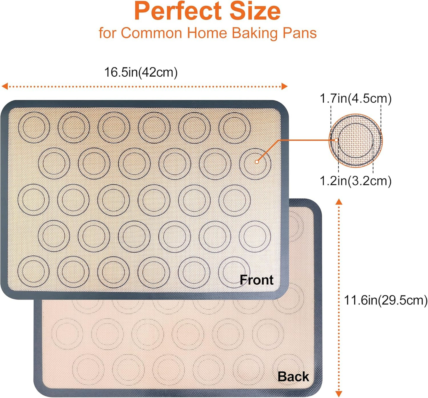 HOOMIL Macaron Silicone Baking Mats 2-Pack, 16.5" x 11.6" Half Sheet Size Macaron Silicone Mat, Non-Stick, Reusable, Food Safe Baking Mats - Brown+Gray