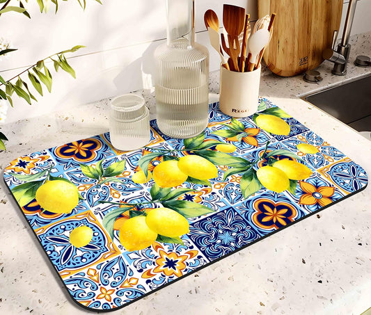 Dish Drying Mat for Kitchen Counter 20x12in Washable Quick Dish Drying Pad Rubber Backed Absorbent Draining Mat Fit Kitchen Counter,Bar,Under Sink,Dishes,Utensils,Dish Rack