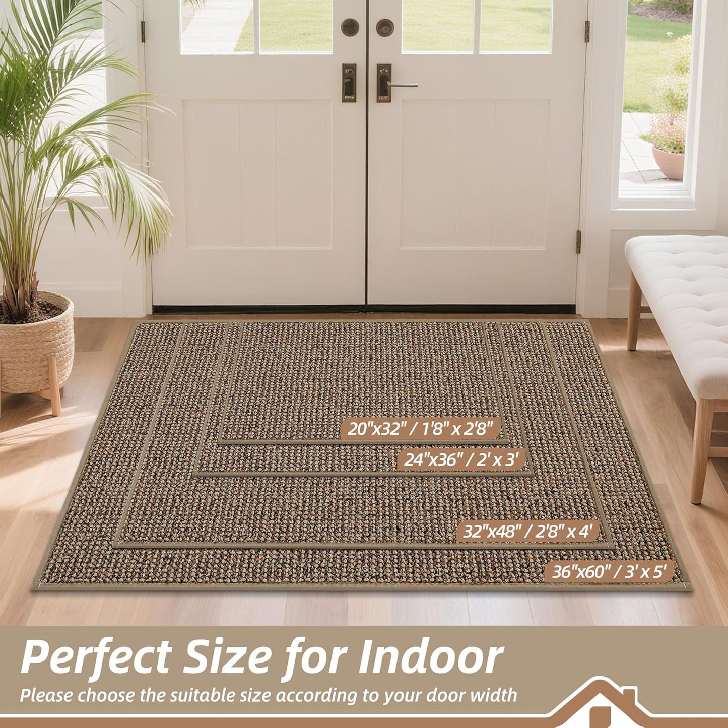 BEQHAUSE Dirt Trapper Door Mat 32" x 48", Non-Slip Washable Doormats Entrance Mat, Dirt Resistant and Absorbent Welcome Mat, Low Profile Floor Mats for Front Back Door and Entryway, Beige