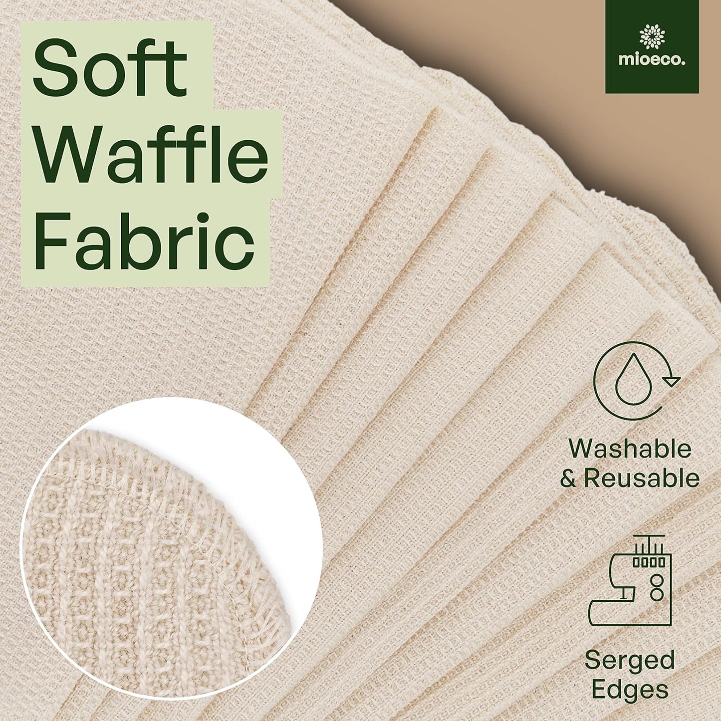 10 Pack Kitchen Paper Towels Washable - Super Absorbent Natural Paper Towels - Natural Cotton - Reusable, Paperless Kitchen Dish Cloths - 100% Organic