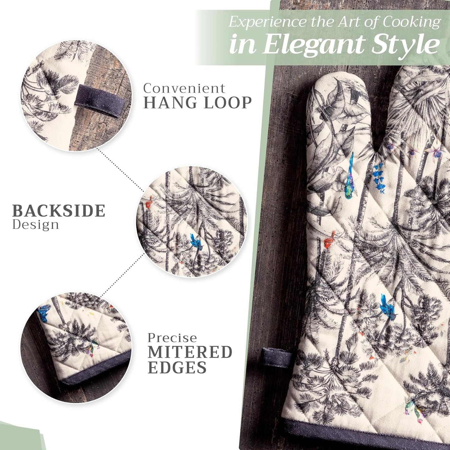 Maison d' Hermine Oven Gloves 100% Cotton Oven Mitt 7" x 13" with Loop Heat Resistant, BBQ, Cooking Gloves, Baking, Grilling, Kitchen, Handling Hot Pans (Pack of 1, Amazonia)