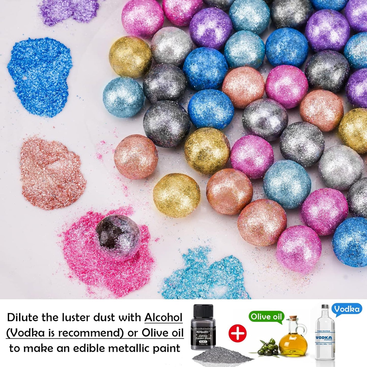 NiHome Edible Food-Grade Glitter Powder Glimmer Luster Dust Metallic Fancy Food Decorating Sprinkle Glimmery Dust for Drink Wine Beverage Cake Bakery Vegan Allergen-Free (Black, 0.35oz/10g)