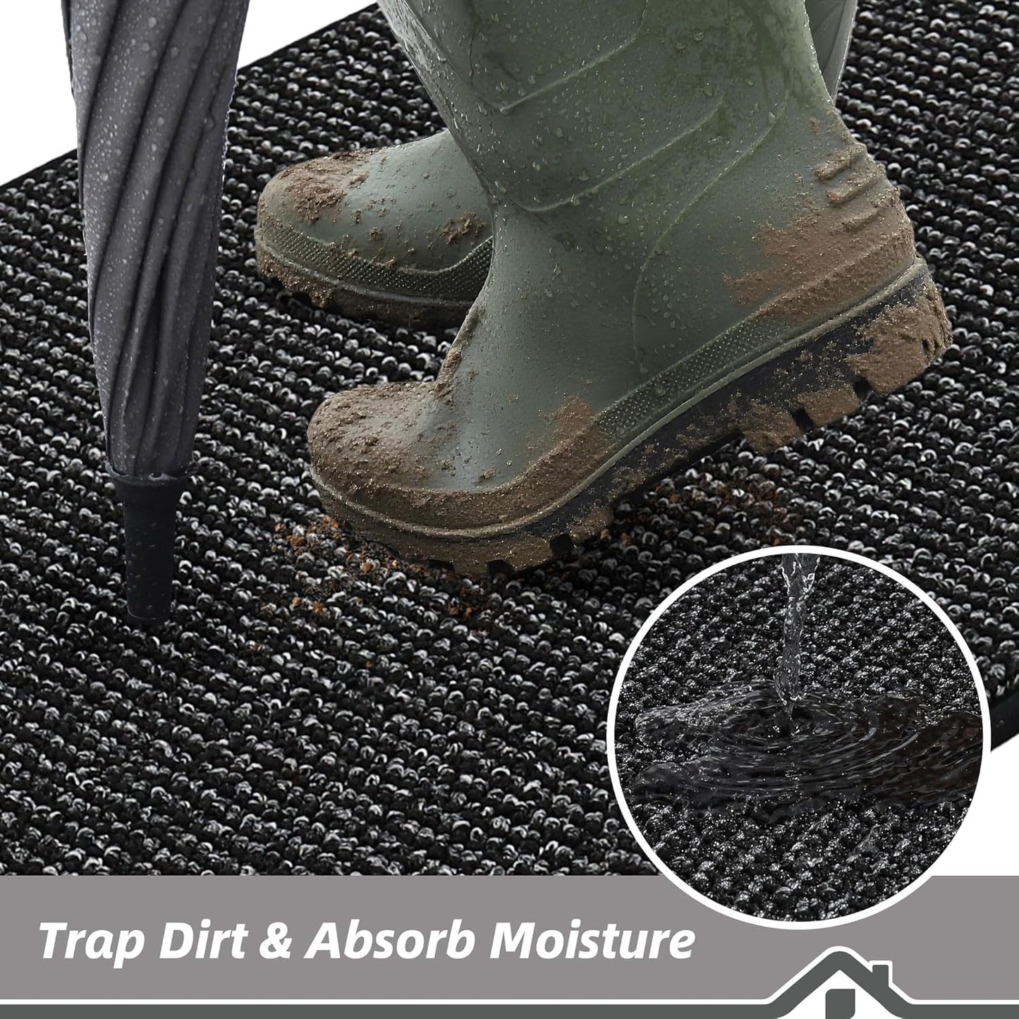 BEQHAUSE Dirt Trapper Door Mat 32" x 48", Non-Slip Washable Doormats Entrance Mat, Dirt Resistant and Absorbent Welcome Mat, Low Profile Floor Mats for Front Back Door and Entryway, Black