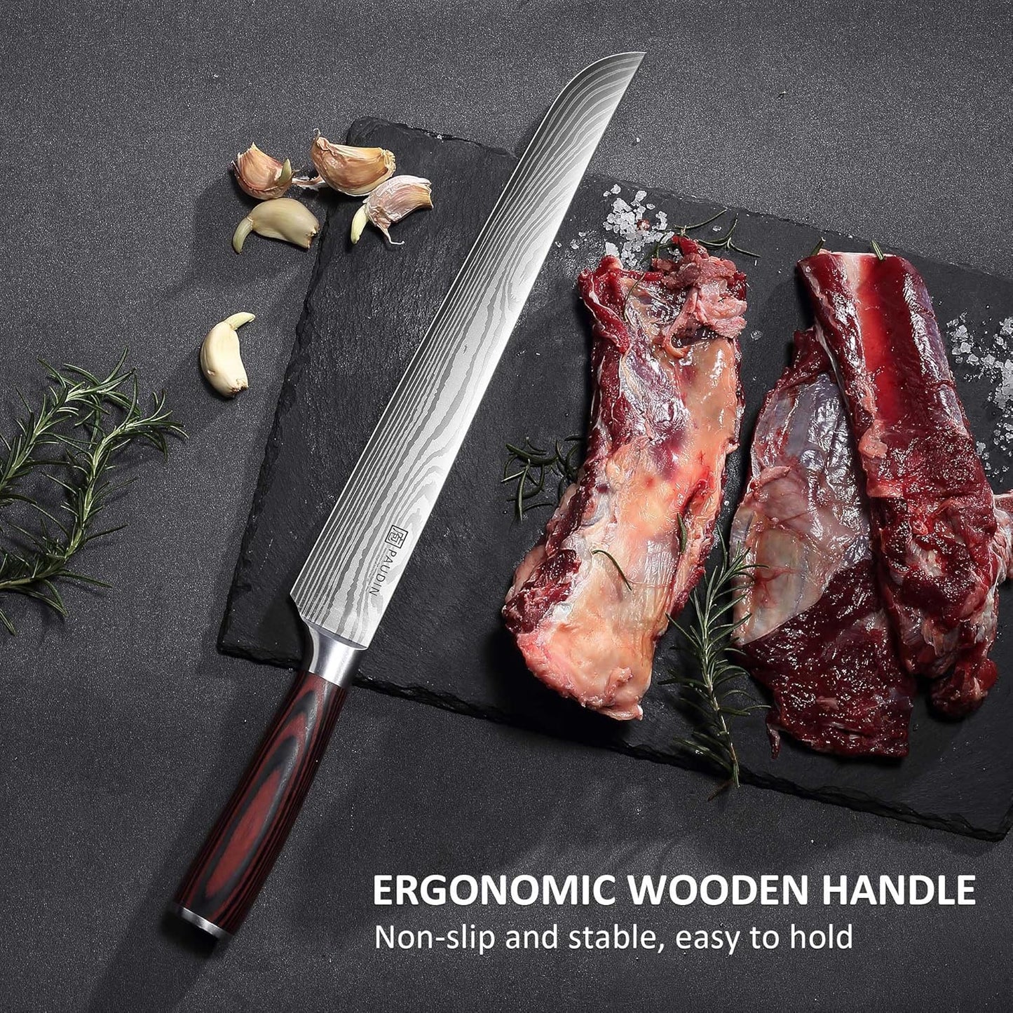 PAUDIN Carving Knife, 12 Inch Brisket Knife, Razor Sharp Edge Slicing Knife for Brisket Meat, Forged German High Carbon Stainless Steel, Ergonomic Handle Design