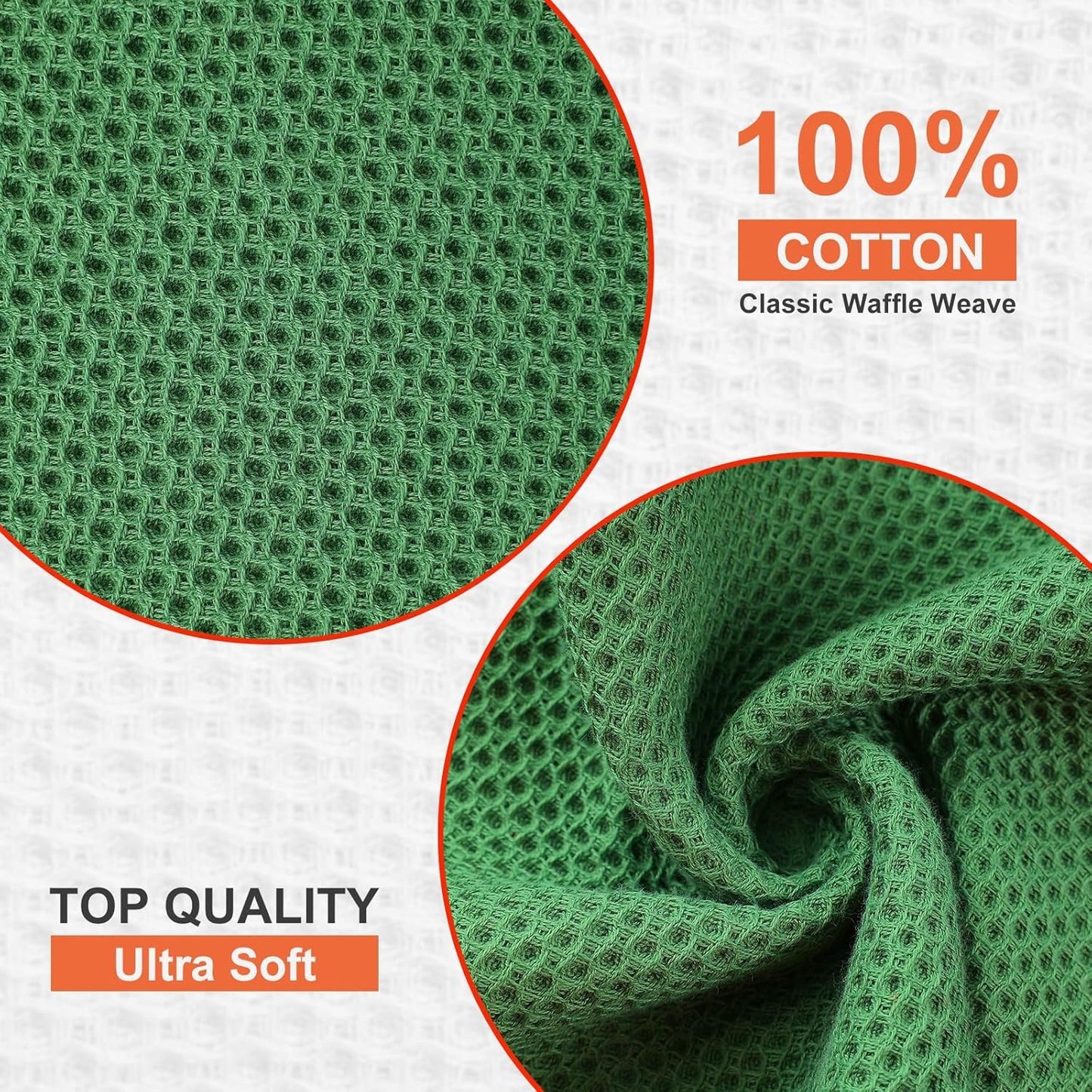 Kitinjoy 100% Cotton Kitchen Dish Cloths, 8 Pack Waffle Weave Ultra Soft Absorbent Dish Towels for Drying Dishes Quick Drying Kitchen Towels Dish Rags, 12 X 12 Inches, Grass Green