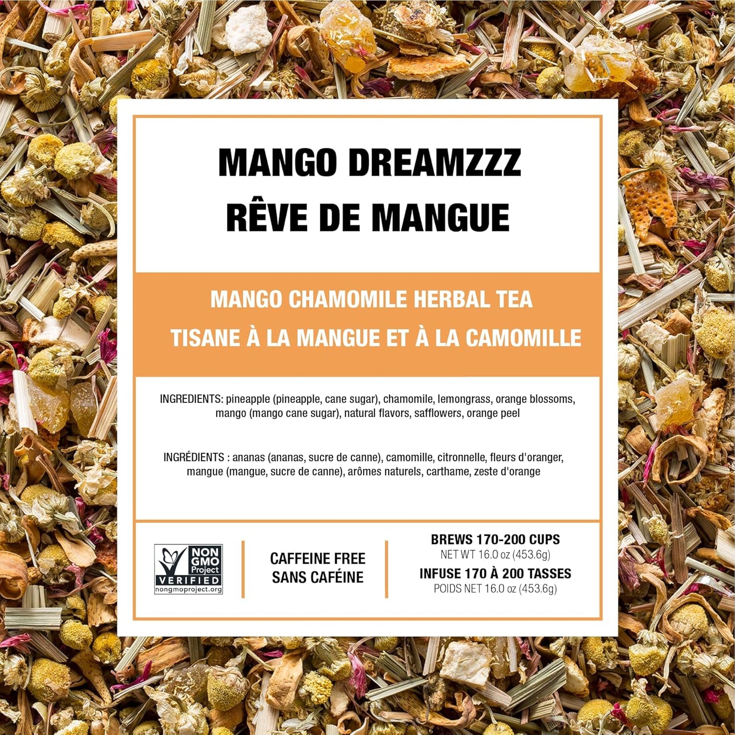 Tiesta Tea - Mango Dreamzzz Chamomile Loose Leaf Herbal Tea, Relaxing Chamomile & Lemongrass Blend, Caffeine-Free, Brew Hot or Iced, Makes Up to 200 Cups, Resealable Bulk Pouch, 12 Ounce