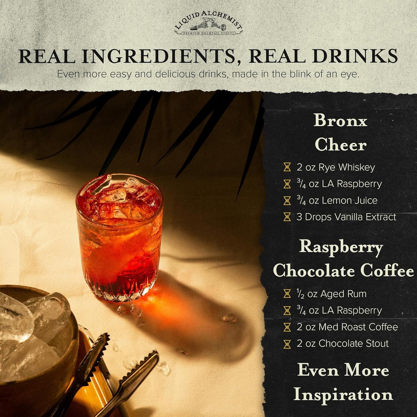 Liquid Alchemist Raspberry Syrup for Drinks - Real Ingredients Make the Perfect Summer Cocktail or Margarita Mix - Our Raspberry Cocktail Syrup is Non-GMO & Vegan (12 oz)