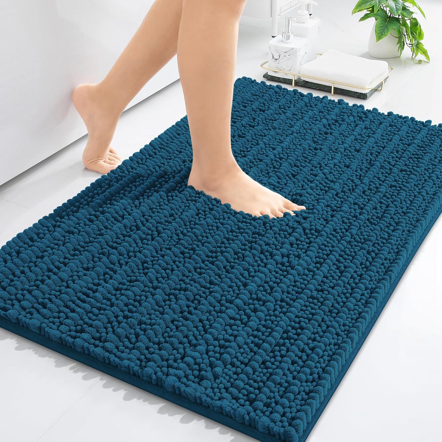Arotive Luxury Chenille Bathroom Rug Mat, Extra Soft Thick Absorbent Shaggy Bath Rugs, Non-Slip Machine Wash Dry, Plush Bath Mats for Bathroom, Shower and Tub, 36x24, Peacock Blue