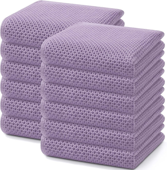 Homaxy 100% Cotton Waffle Weave Kitchen Dish Towels, Ultra Soft Absorbent Quick Drying Cleaning Towel, 13 x 28 Inches, 12-Pack, Lavender