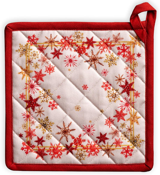 Maison d' Hermine Pot Holders 100% Cotton Heat Resistant Potholders 8" x 8" Hot Pads with Loop BBQ, Cooking, Baking, Grilling, Kitchen, Handling Hot Pans (Pack of 1, Crystal Star)