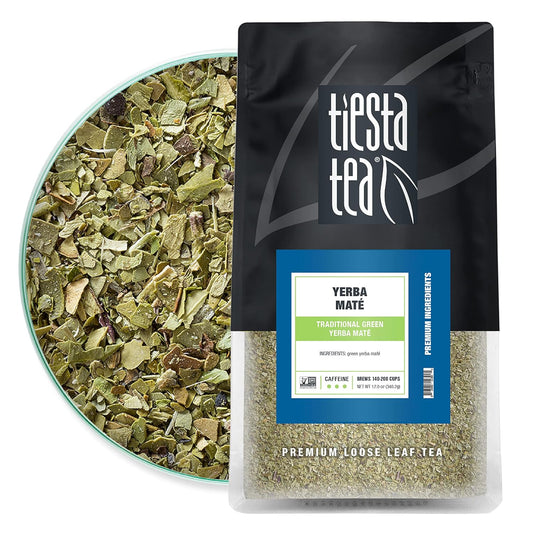 Tiesta Tea - Yerba Mate, Loose Leaf, Traditional Green Maté Tea, Premium High Caffeinated Blend, Make Hot or Iced, Brews Up to 200 Cups, Rich Flavors, 12oz Resealable Bulk Pouch