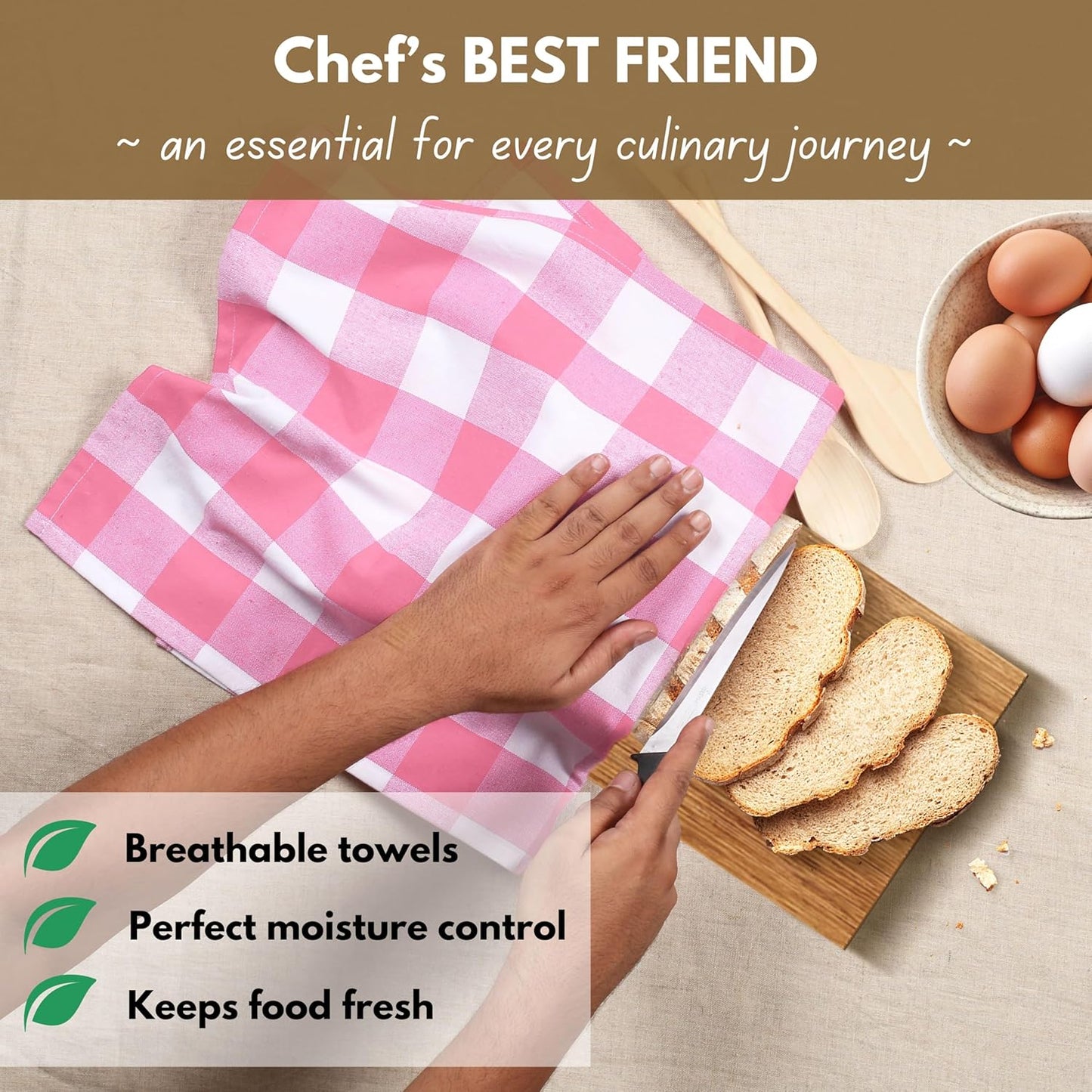 Native Fab Pink Checked Kitchen Towel 16"x26" - 12 Pack Buffalo Plaid Cotton Dish Towels - Absorbent Dishcloth Set, Soft Reusable Towels with Hanging Loop - Pink White