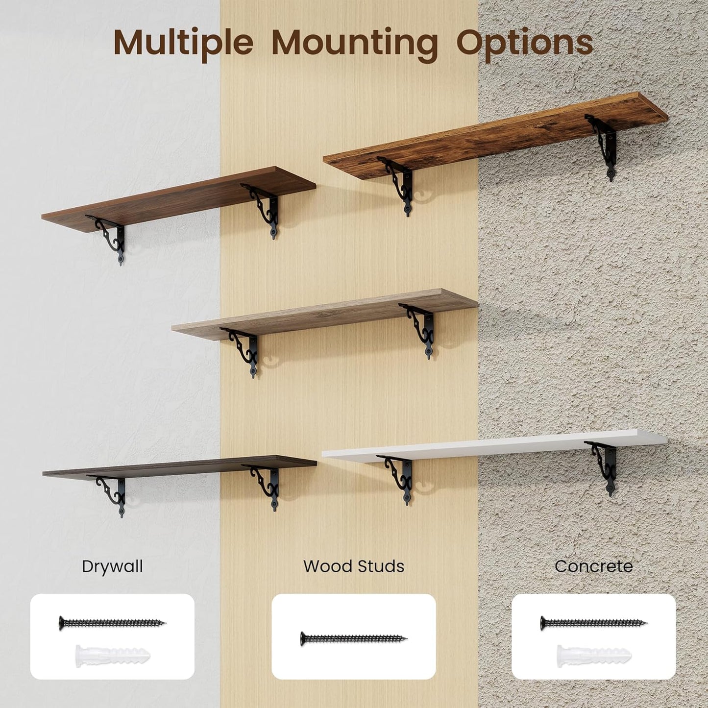 RICHFOCUS Floating Shelves for Wall Decor, 35.4W x 8D Wall Shelves Set of 2, 8 Inch Deep Rustic Wood Shelves Wall Mounted with Brackets, Long Floating Shelves for Living Room Bedroom Kitchen, Black