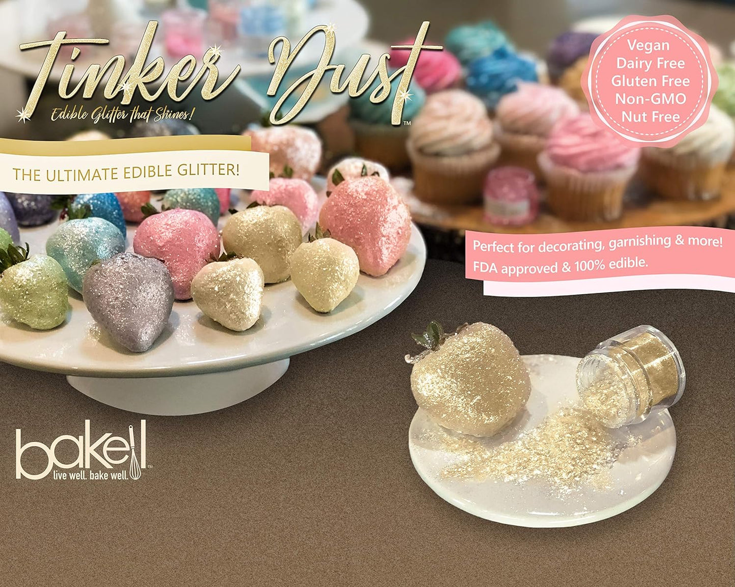 BAKELL Soft Purple Edible Glitter, 25 Grams | TINKER DUST Edible Glitter | KOSHER Certified | 100% Edible Glitter | Cakes, Cupcakes, Cake Pops, Drinks, Dessert Vegan Glitter & Dusts (25g, Soft Purple)