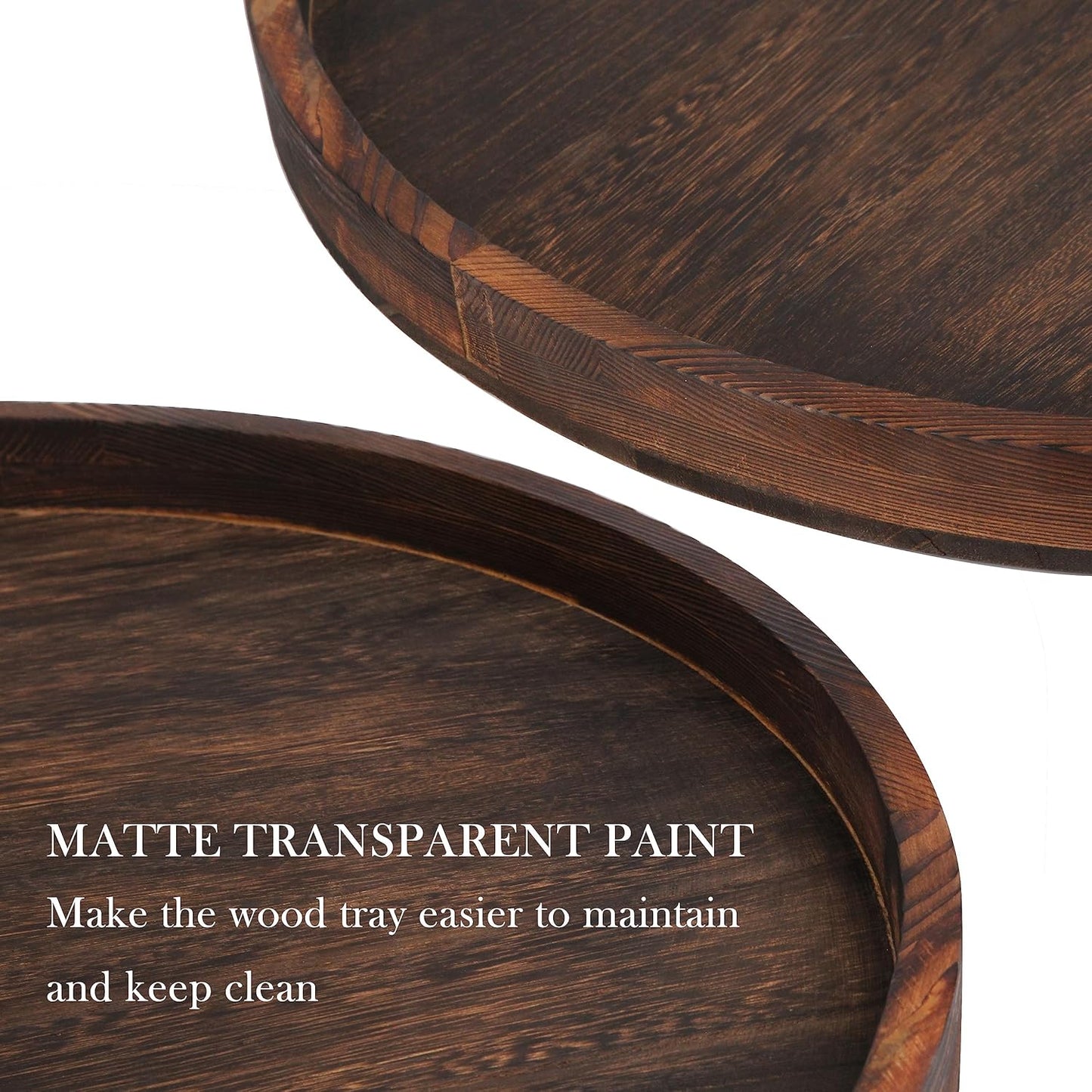 Extra Large Round Ottoman Table Tray Round-24 - Rustic Wooden Serving Tray for Farmhouse Decorative Oversized Coffee Table Trays Living Room Kitchen Counter Breakfast Brown