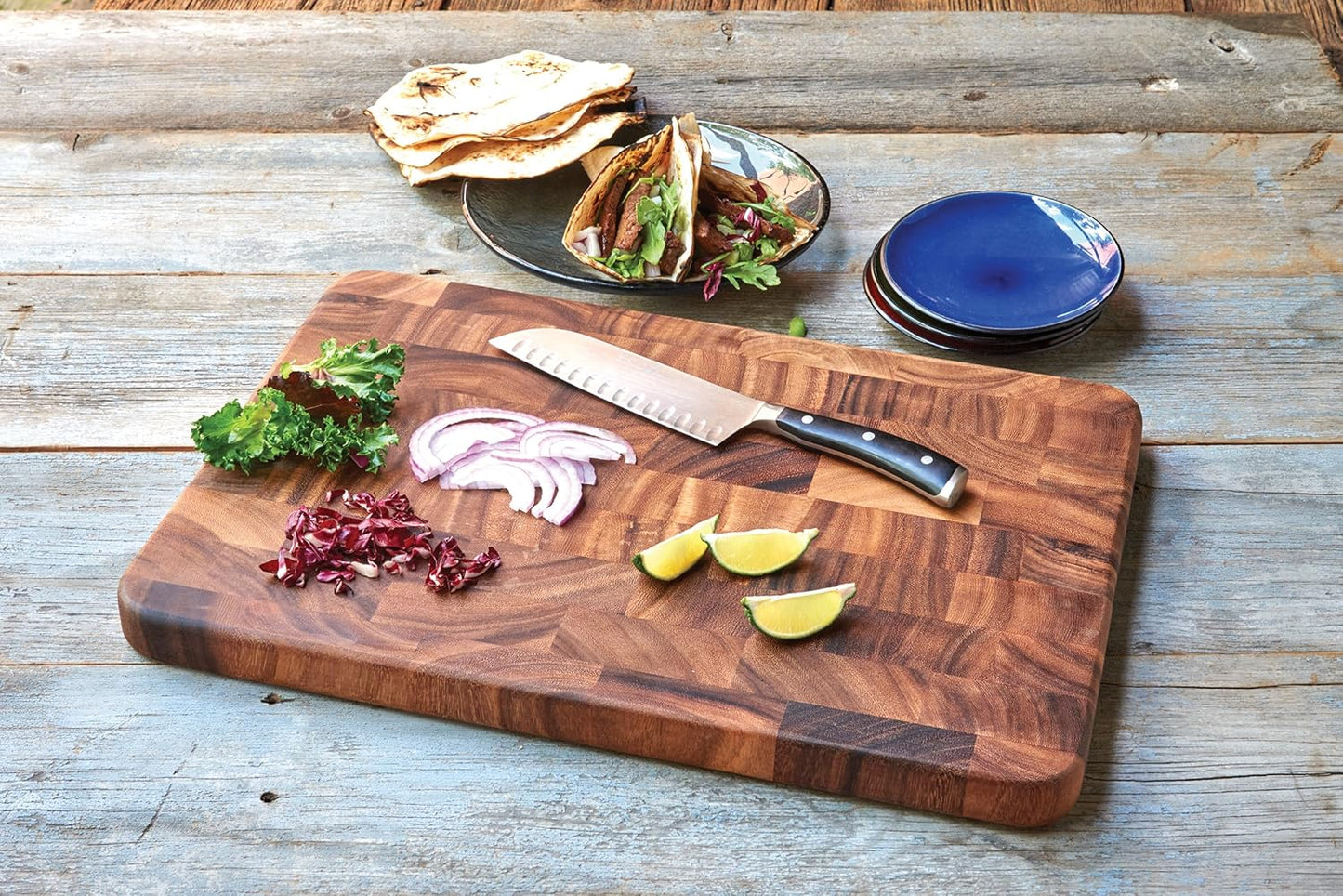 Ironwood Gourmet Large End Grain Prep Station Acacia Wood Cutting Board, 14 x 20-Inch, Brown