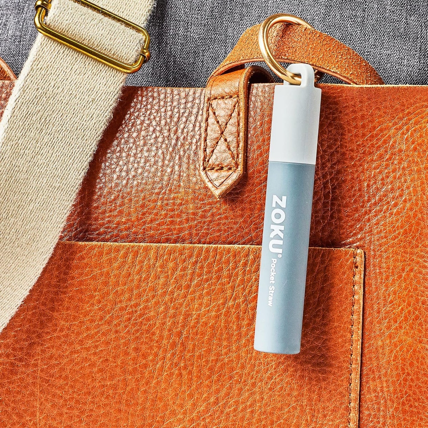 ZOKU Reusable Metal Straw with Case for Travel, Grey - Collapsible Stainless Steel Drinking Straw with Silicone Tip and Cleaner Brush, Ideal for Key Chains, Pockets, Purses